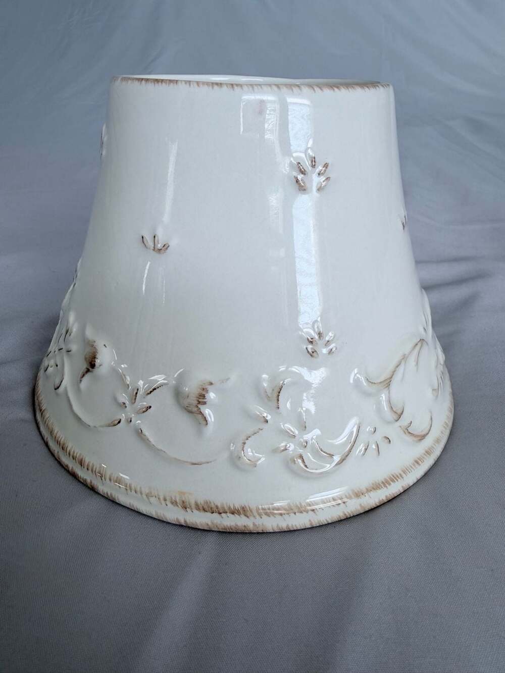 Yankee Candle Ceramic Jar Shade and Topper Cream with Brown Floral Scroll Relief